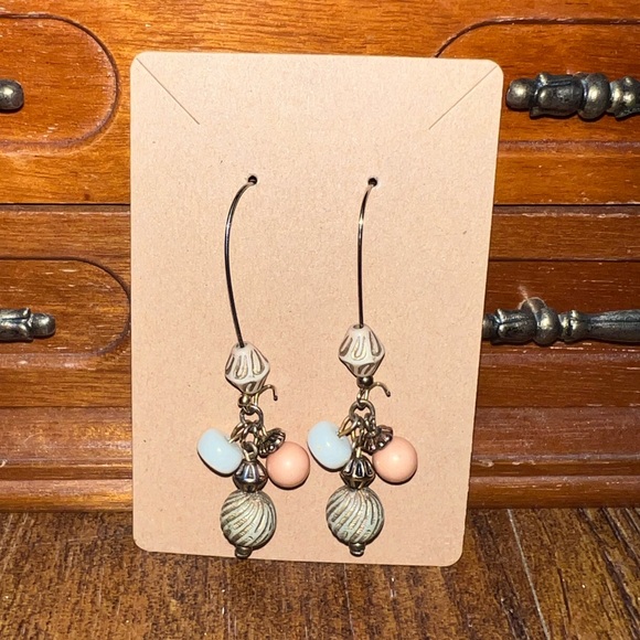 Beaded Stone Boho Dangle Drop Earrings - Picture 3 of 9